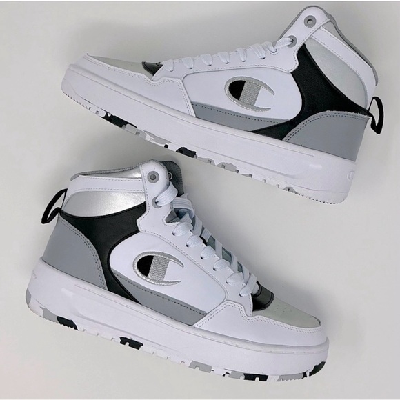 Champion Shoes - Champion High-Top Women’s Sneakers in White and Black and Grey Size 8.5